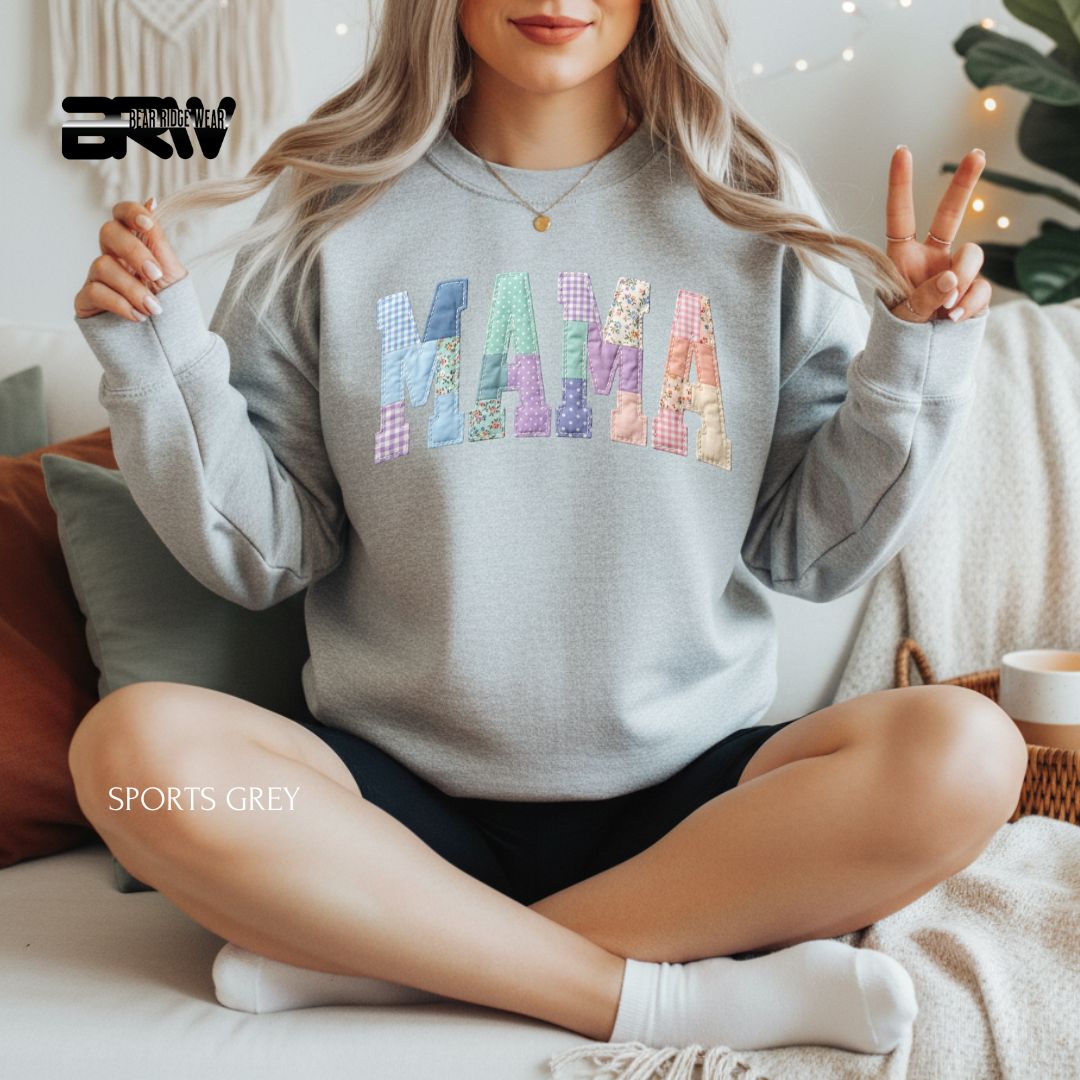 Mama-Quilt' Mother's Day Crewneck Sweatshirt, Color: Sport-Grey, Size: 2XL