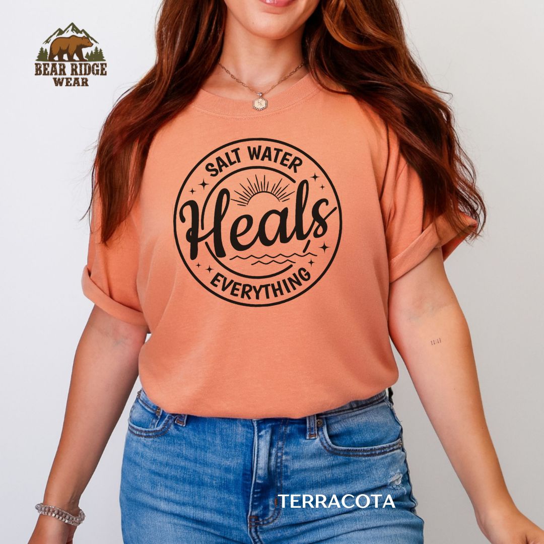 Salt Water Heals Everything' Summer T-shirt, Color: Terracotta, Size: M