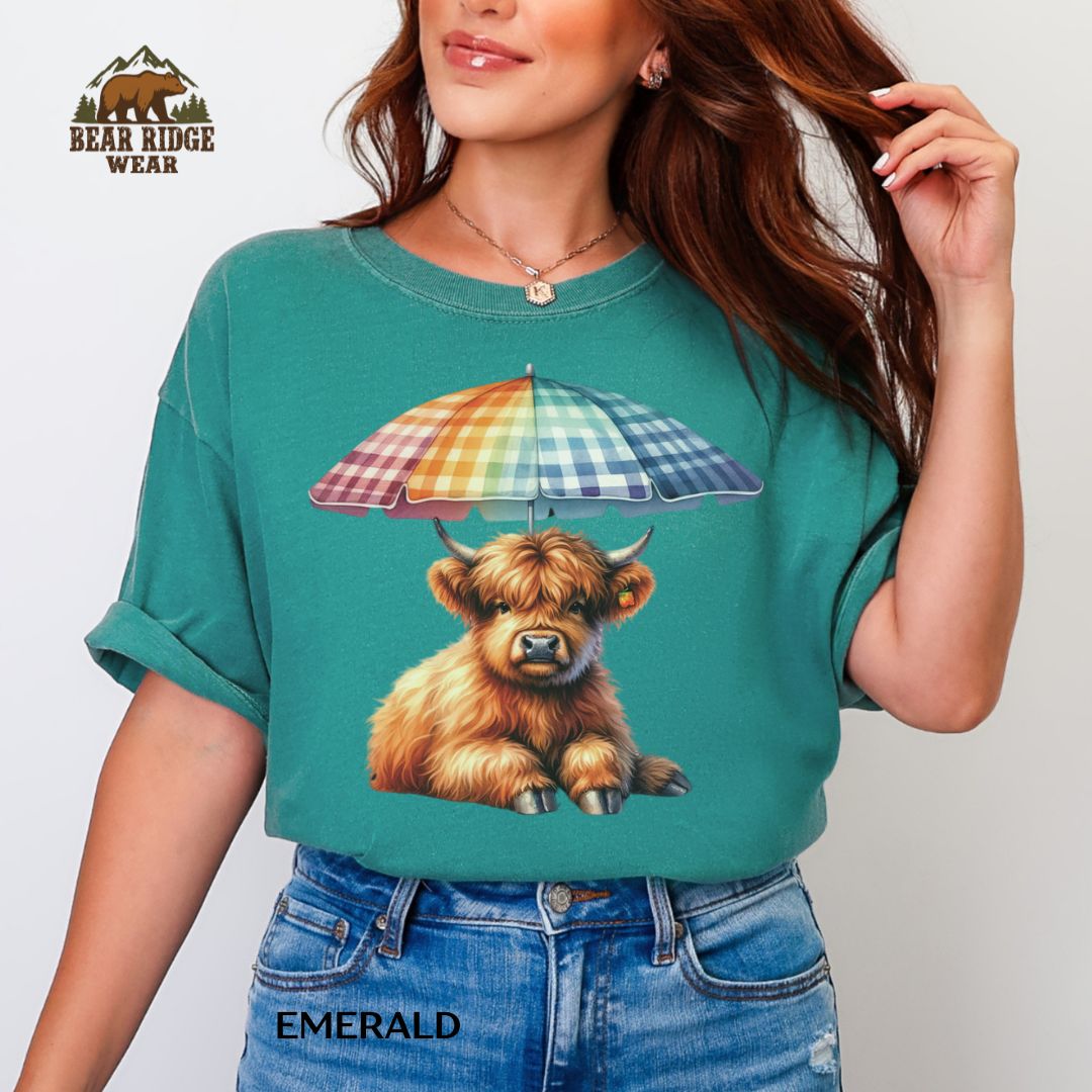 Highland Cow-Umbrella' Summer T-shirt