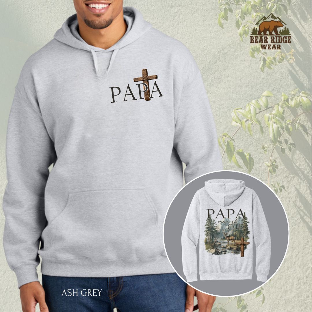 Papa Man Of God' Father's Day Hoodie, Color: Ash Grey, Size: 2XL