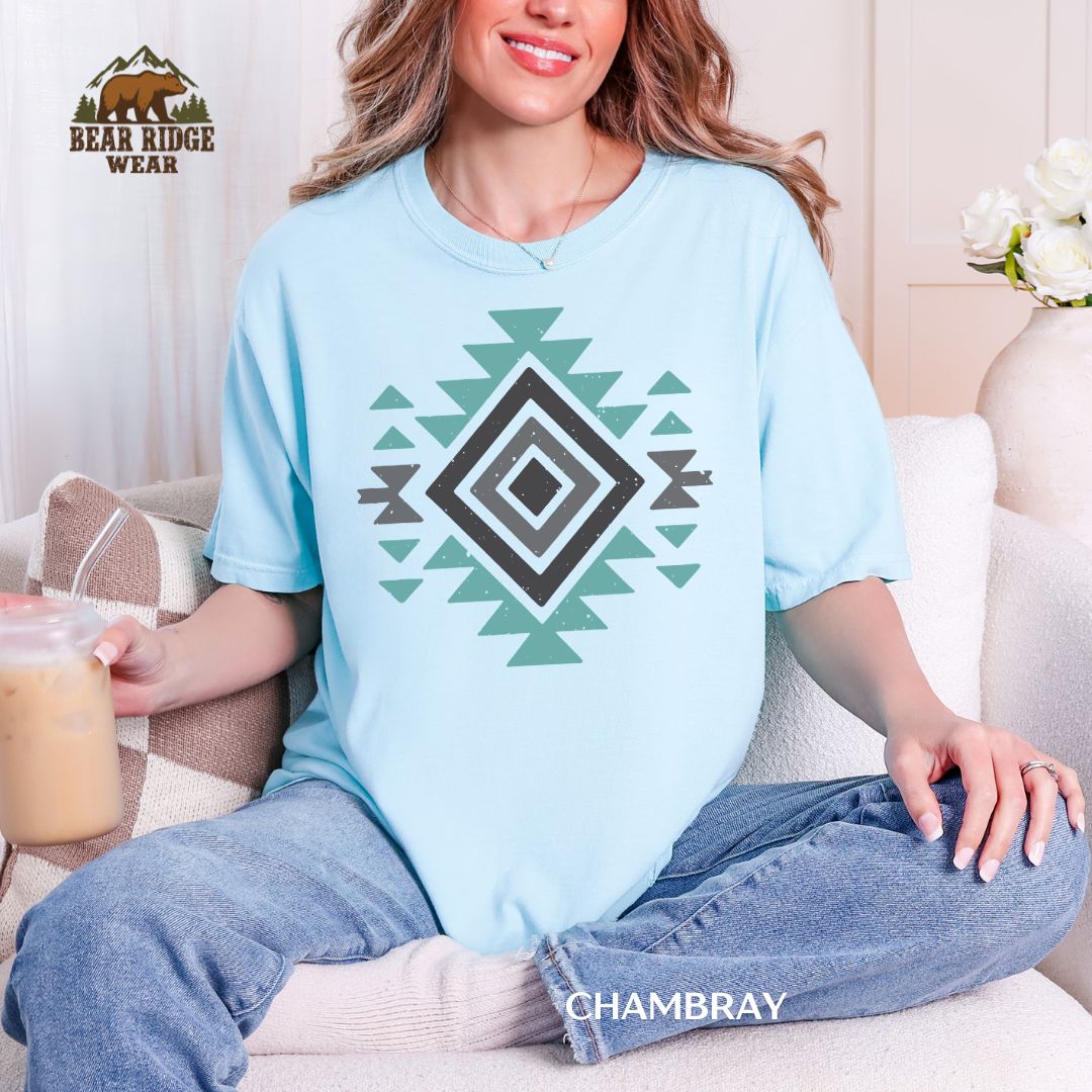 Boho Aztec-Black' Western T-shirt