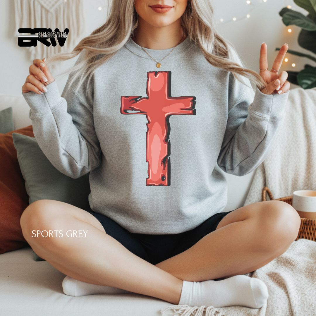 Cross-Red' Faith Crewneck Sweatshirt, Color: Sport-Grey, Size: 2XL