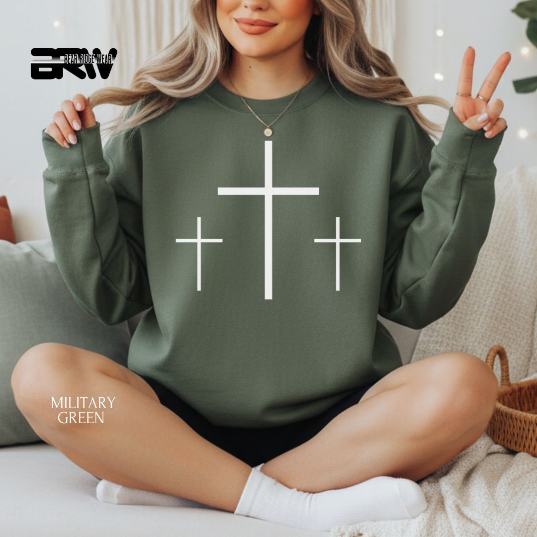 Crosses-3-White' Faith Crewneck Sweatshirt