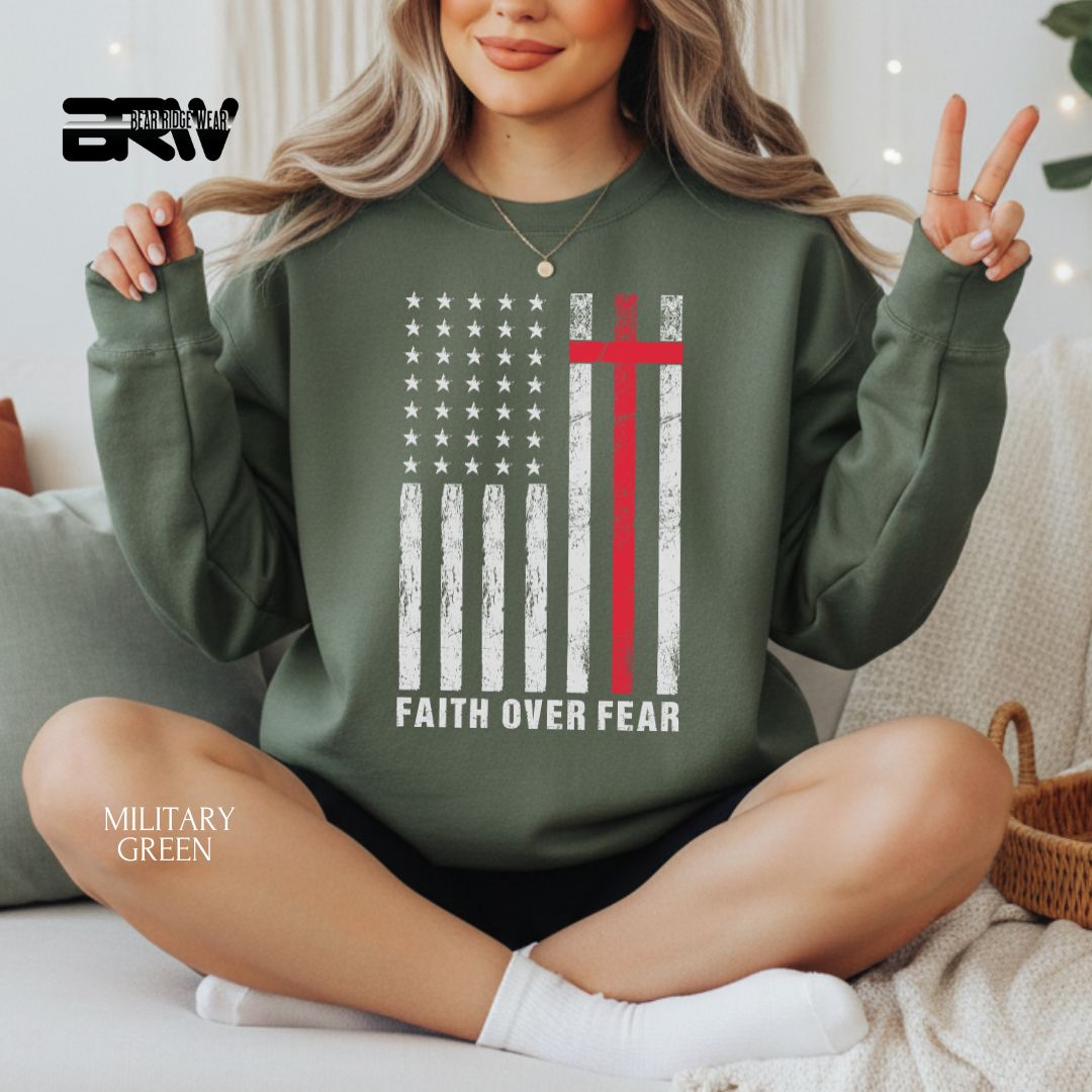 Faith over Fear-Flag' Faith Crewneck Sweatshirt