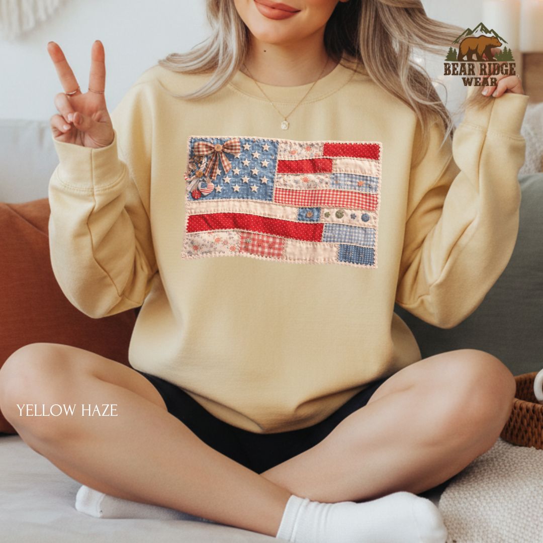 Patchwork flag' Patriotic Crewneck Sweatshirt