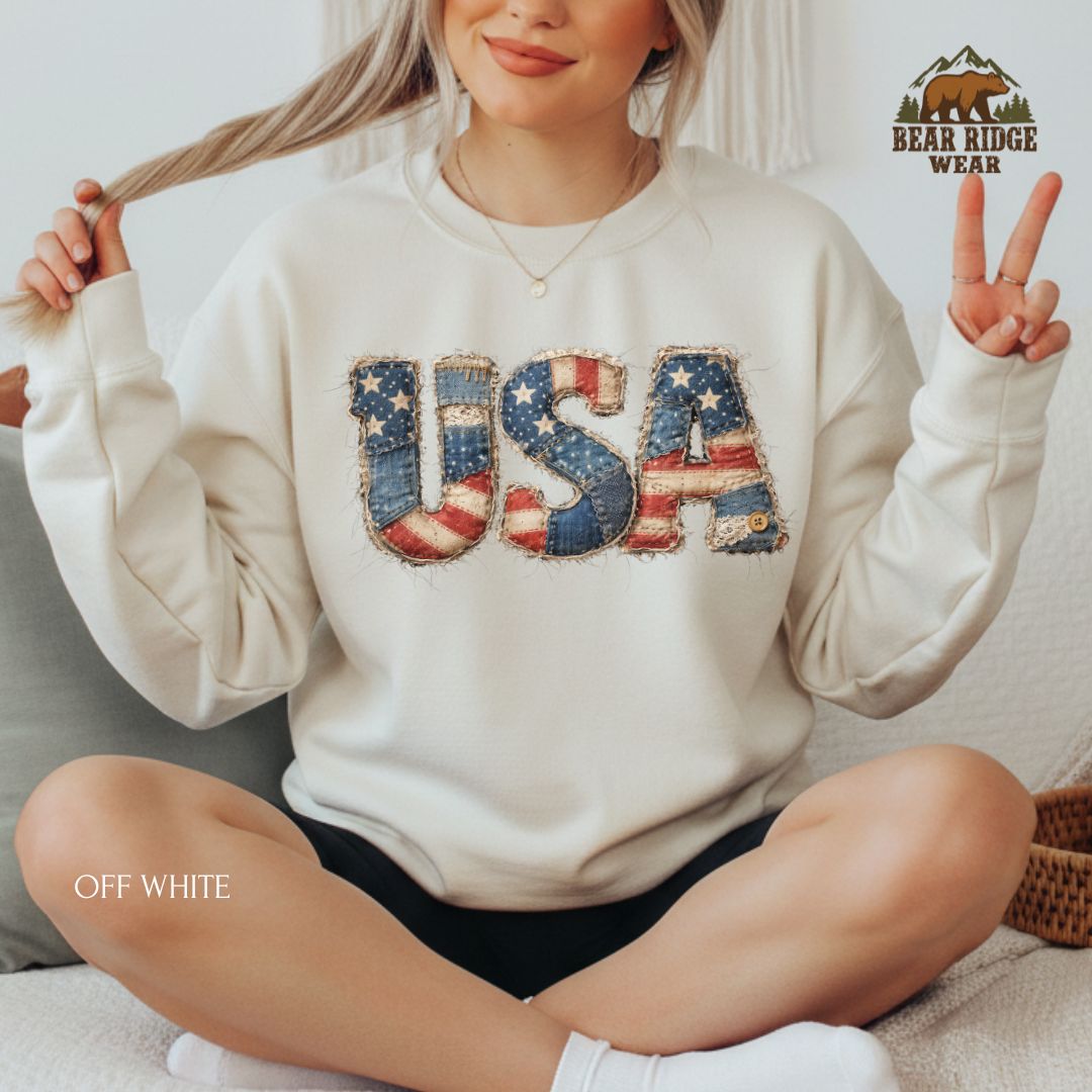 Patchwork-USA' Patriotic Crewneck Sweatshirt
