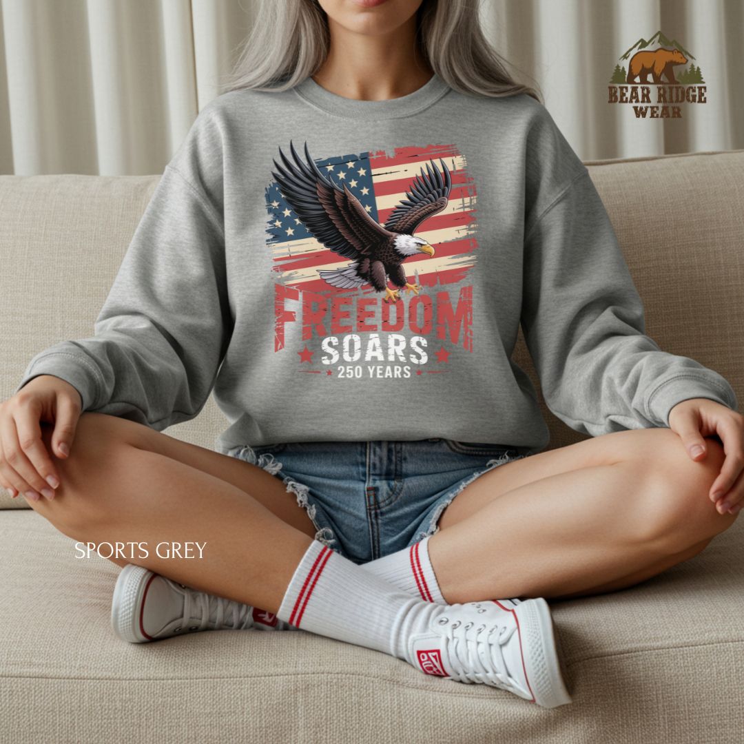 Freedom Soars-250 years' Patriotic Crewneck Sweatshirt, Color: Sport-Grey, Size: 2XL