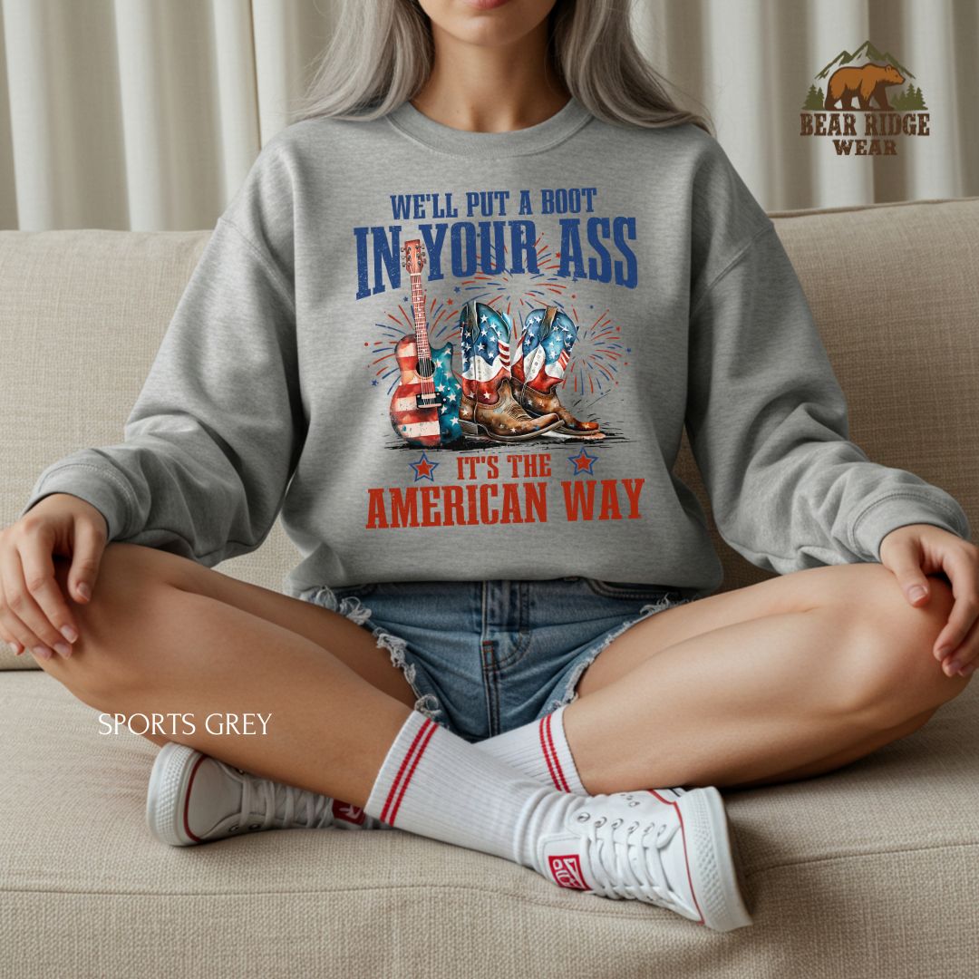 Put A Boot In Your Ass-Back' Patriotic Crewneck Sweatshirt, Color: Sport-Grey, Size: 2XL