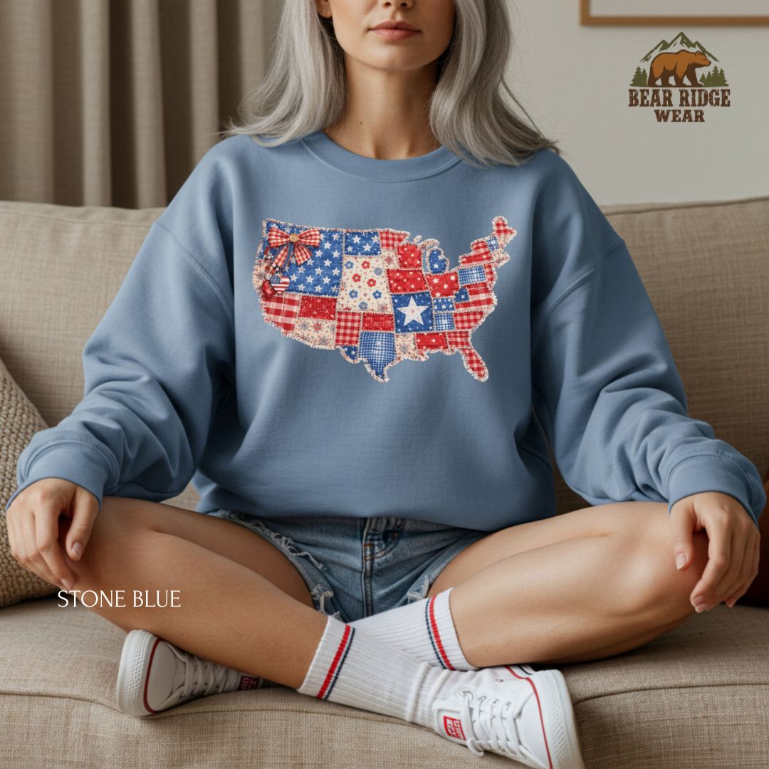 US Map-Patchwork' Patriotic Crewneck Sweatshirt