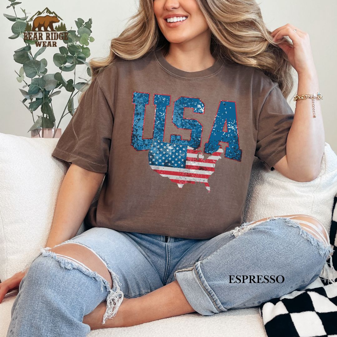 USA With Map' Patriotic T-Shirts, Color: Expresso, Size: 2XL