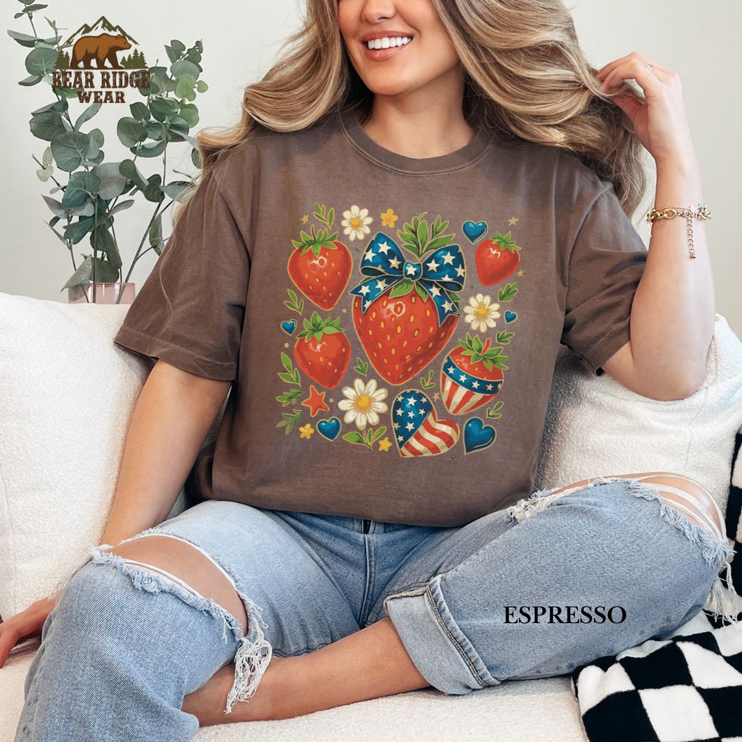 Strawberries' Patriotic T-Shirts, Color: Expresso, Size: 2XL