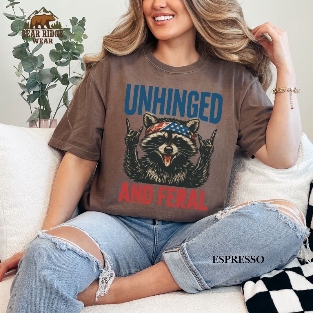 Unhinged and Feral-Raccoon' Patriotic T-Shirts, Color: Expresso, Size: 2XL