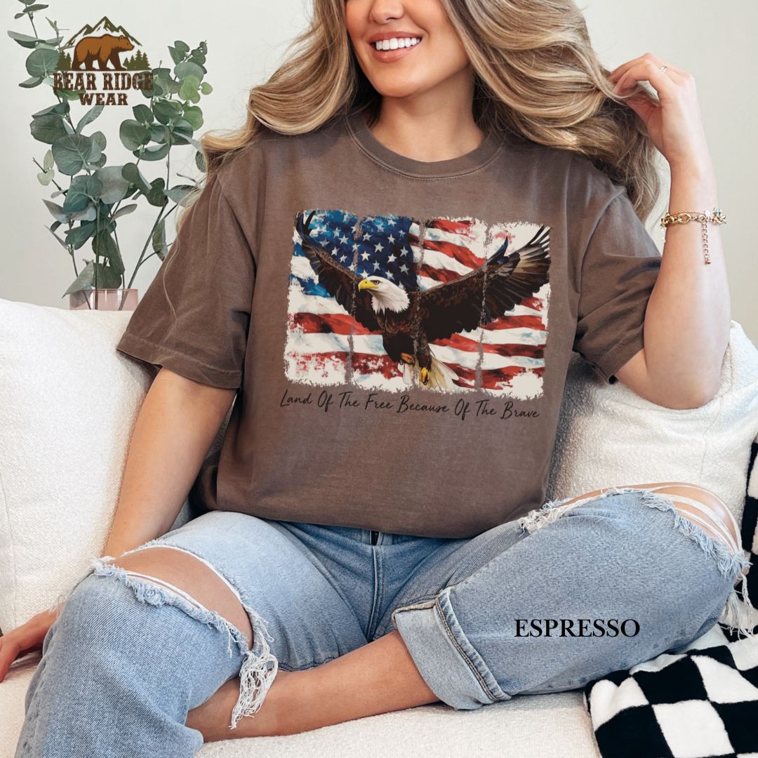 Land Of The Free-Eagle' Patriotic T-Shirts, Color: Expresso, Size: 2XL