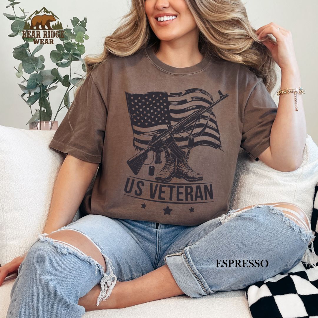 US Veteran' Patriotic T-Shirts, Color: Expresso, Size: 2XL