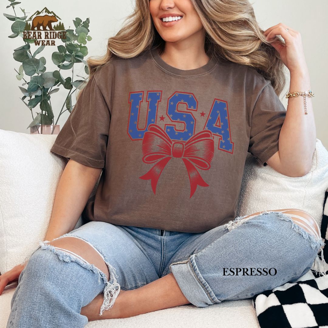 USA-Bow' Patriotic T-Shirts, Color: Expresso, Size: 2XL