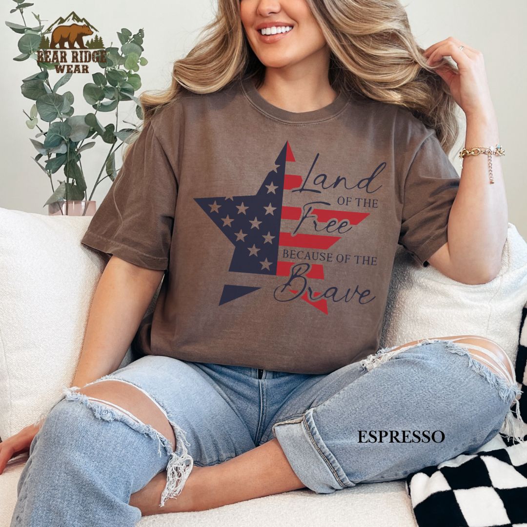 Land Of The Free-Star' Patriotic T-Shirts, Color: Expresso, Size: 2XL