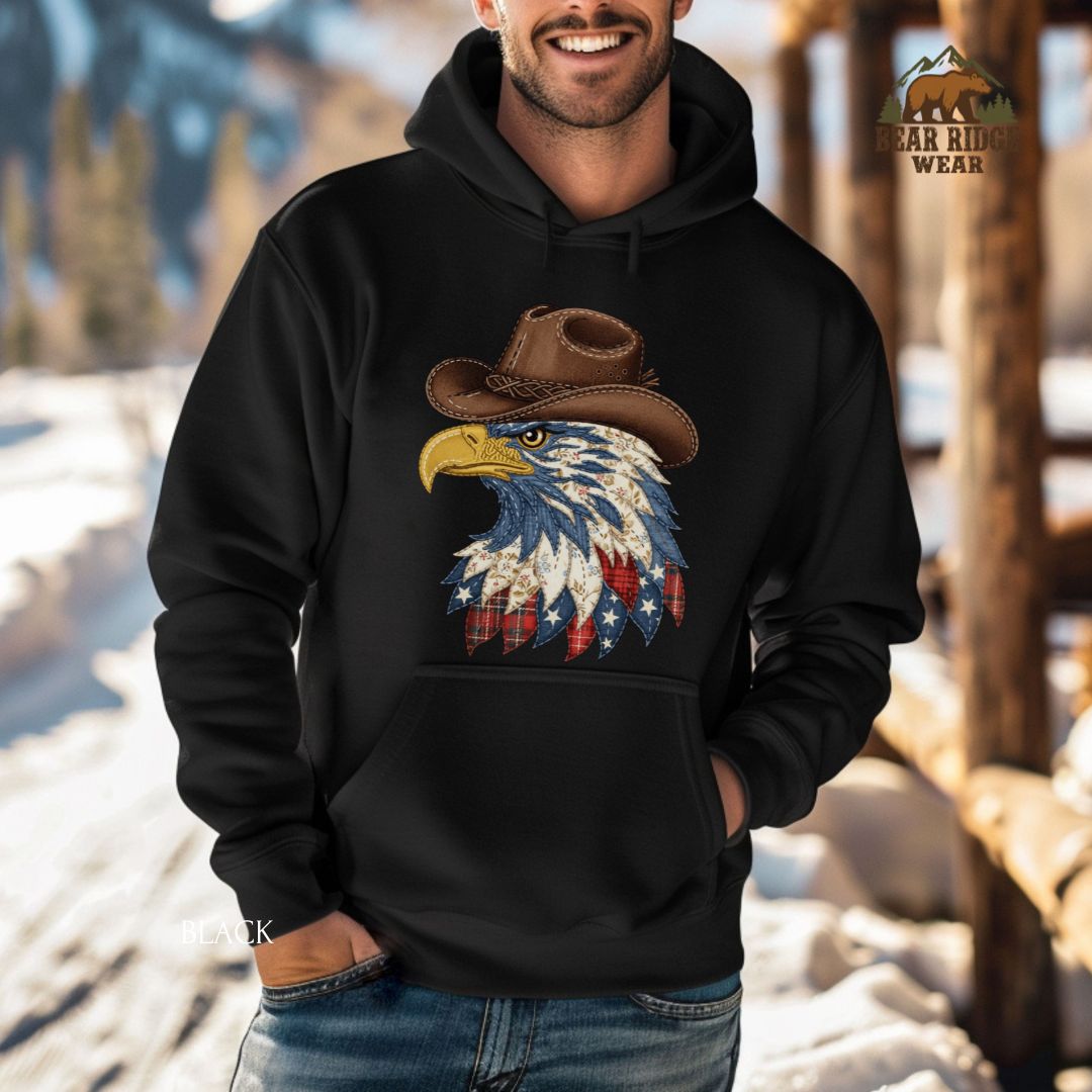 Eagle-Cowboy' Patriotic Hoodie, Color: Black-39, Size: 2XL