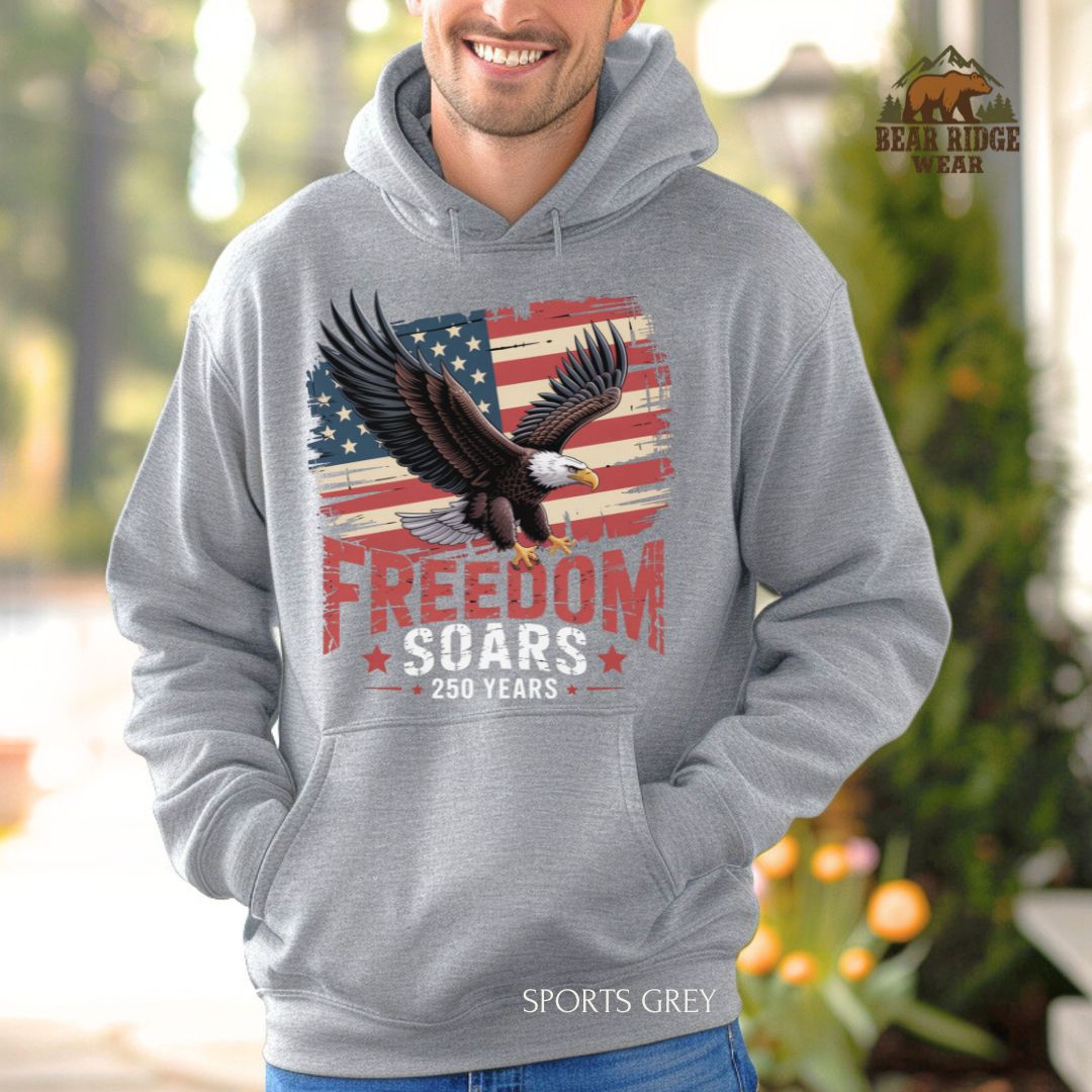 Freedom Soars-250 years' Patriotic Hoodie, Color: Sport-Grey, Size: 2XL