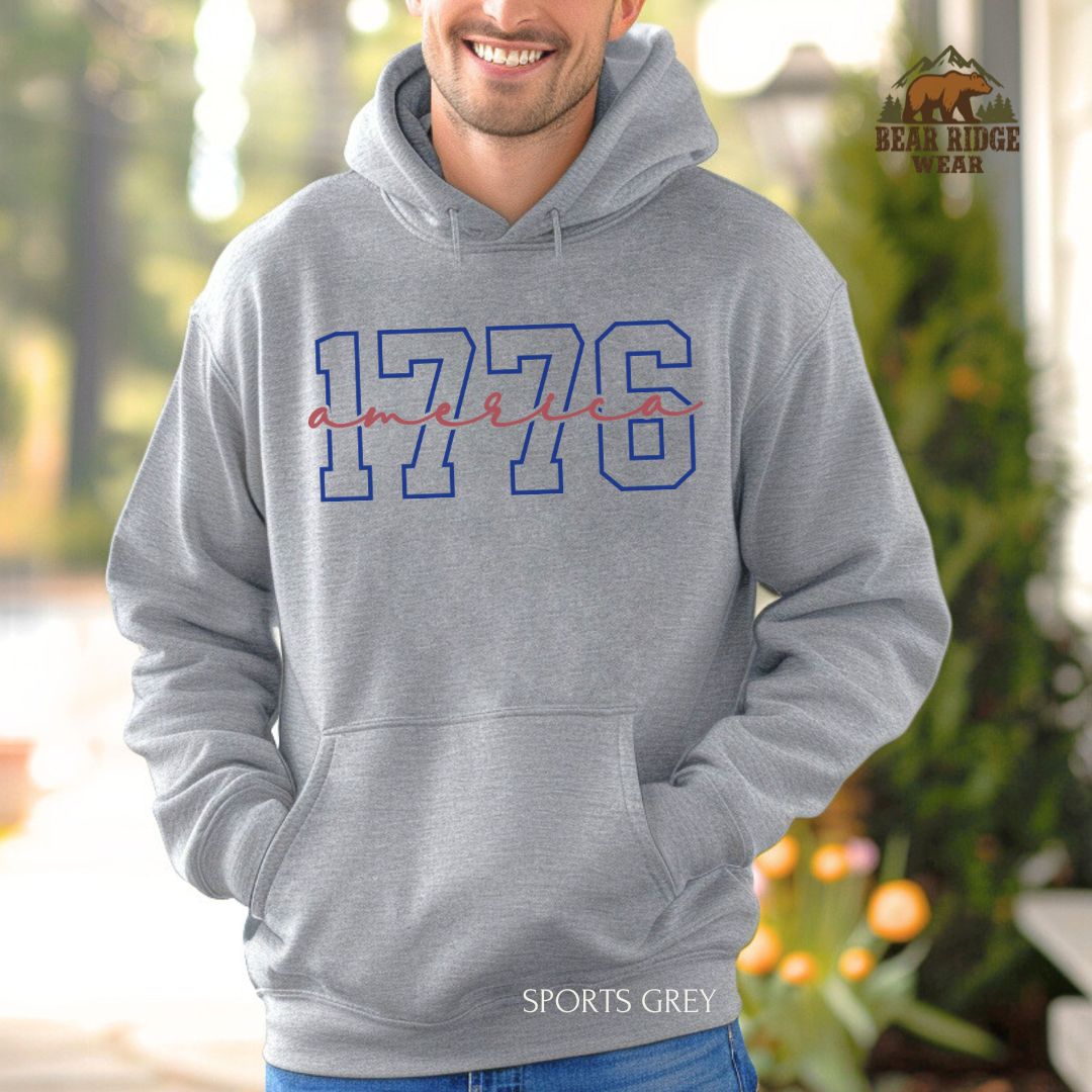 1776  America' Patriotic Hoodie, Color: Sport-Grey, Size: 2XL