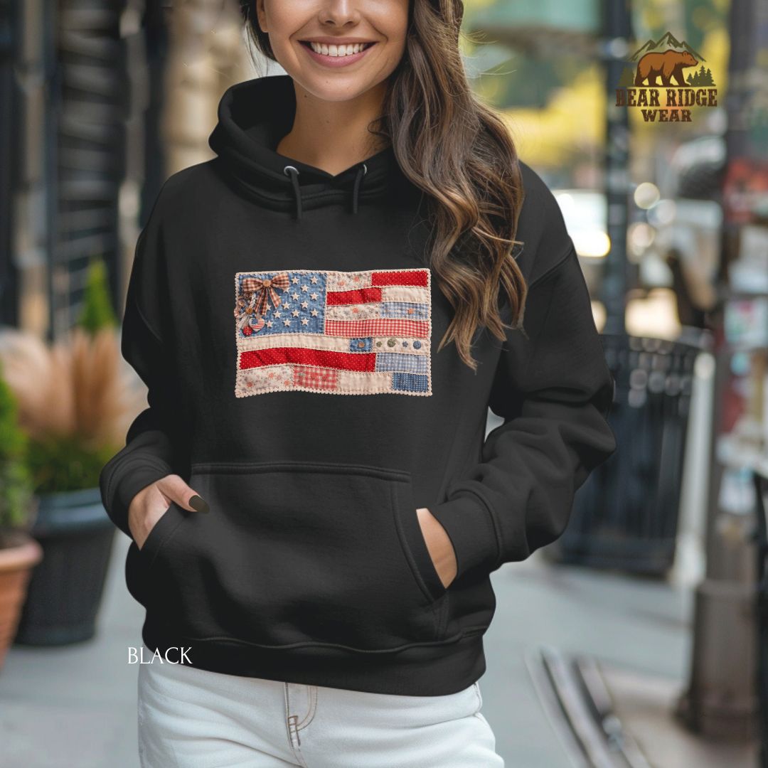 Patchwork flag' Patriotic Hoodie, Color: Black-39, Size: 2XL