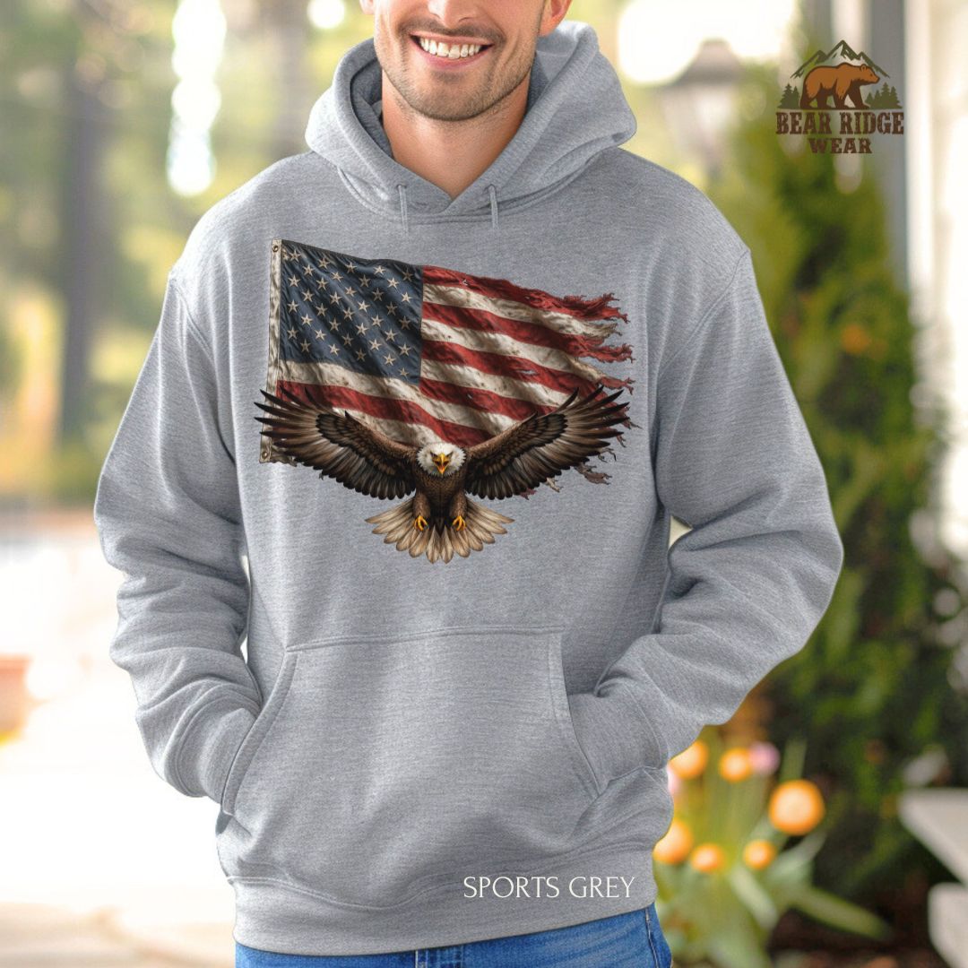 Flag - Eagle' Patriotic Hoodie, Color: Sport-Grey, Size: 2XL
