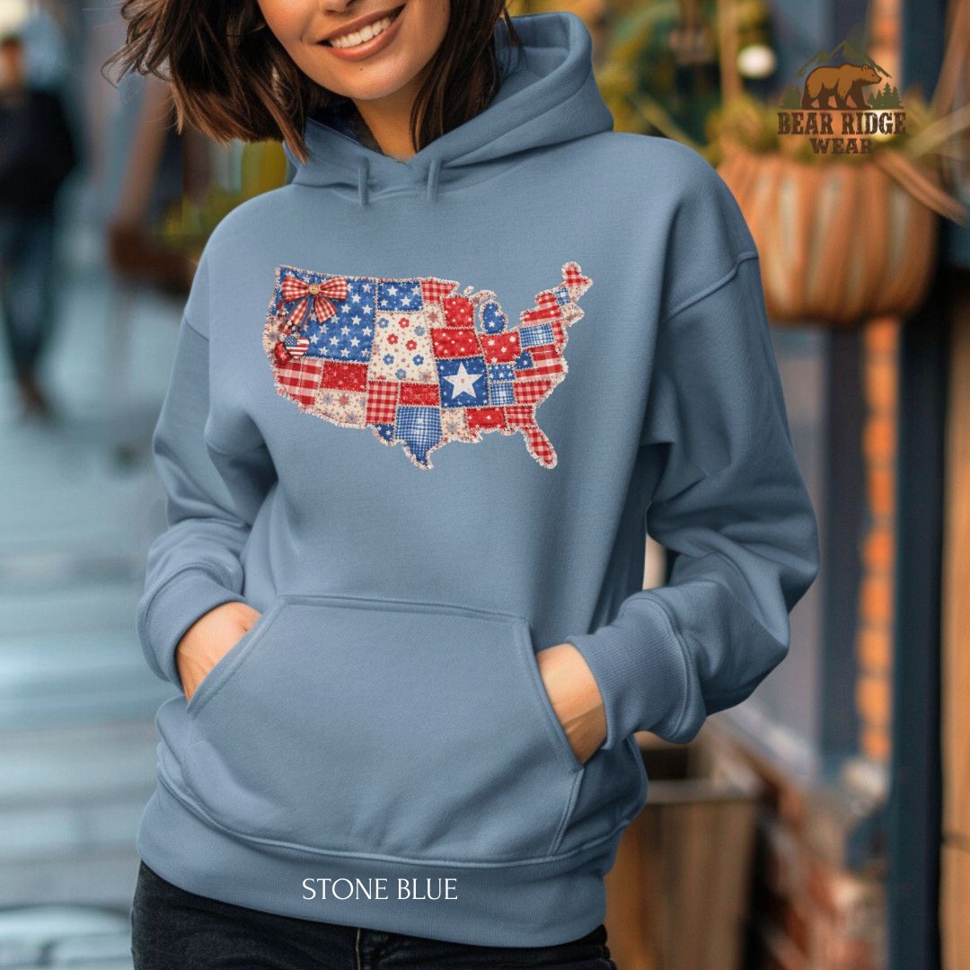 US Map-Patchwork' Patriotic Hoodie