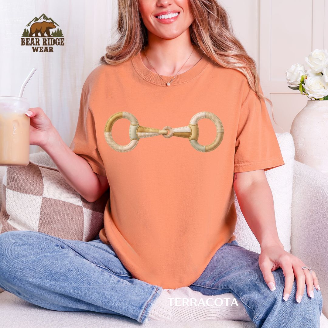 Horse Bit-Patchwork' Western T-shirt, Color: Terracotta, Size: M