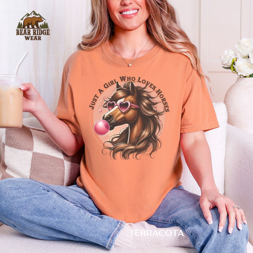 Horse-Bubble Gum' Western T-Shirt, Color: Terracotta, Size: M