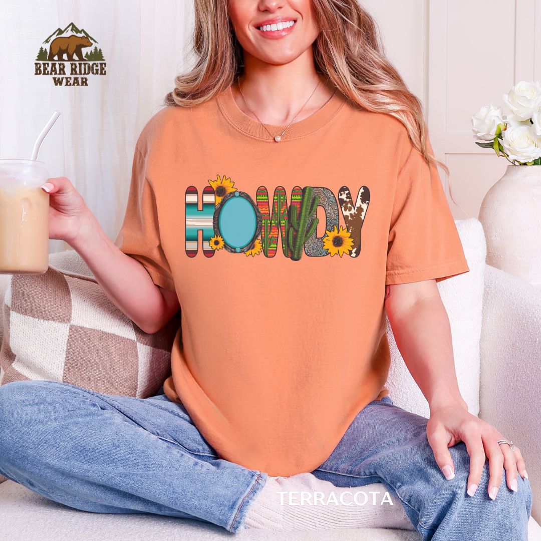 Howdy' Western T-shirt, Color: Terracotta, Size: M
