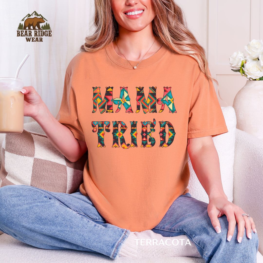 Mama Tried' Western  T-shirt, Color: Terracotta, Size: M