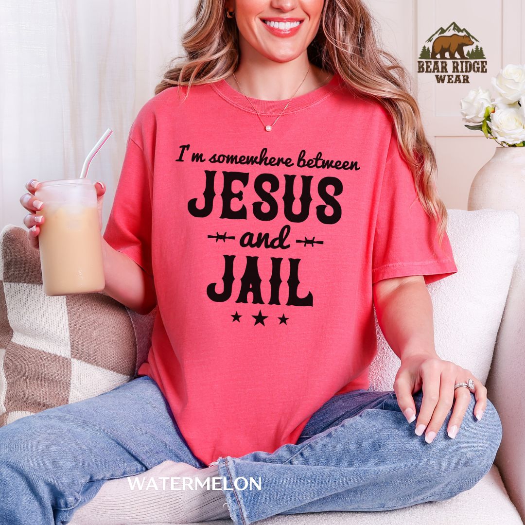 Somewhere Between Jesus and Jail' Western T-shirt