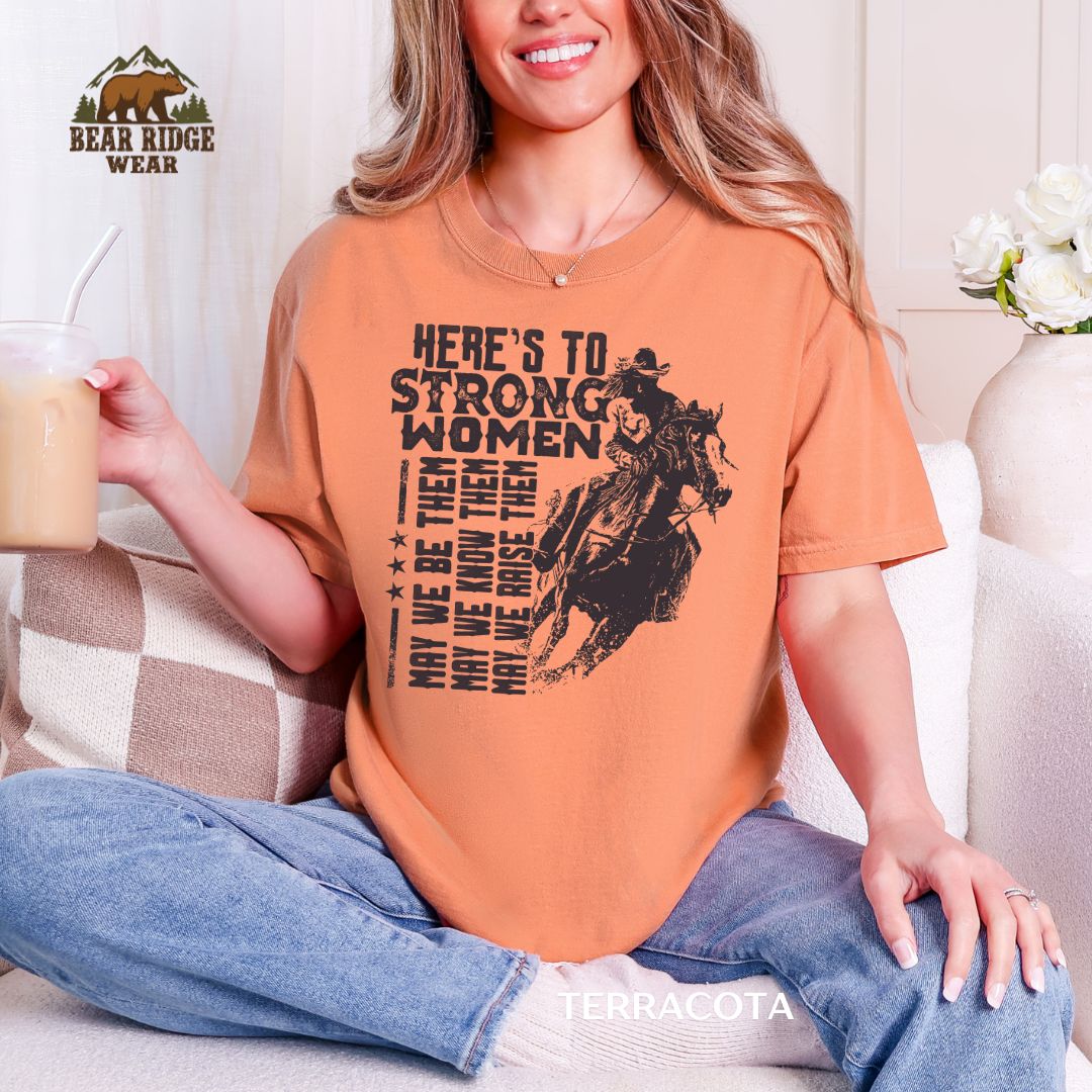 Strong Women' Western T-Shirt, Color: Terracotta, Size: M