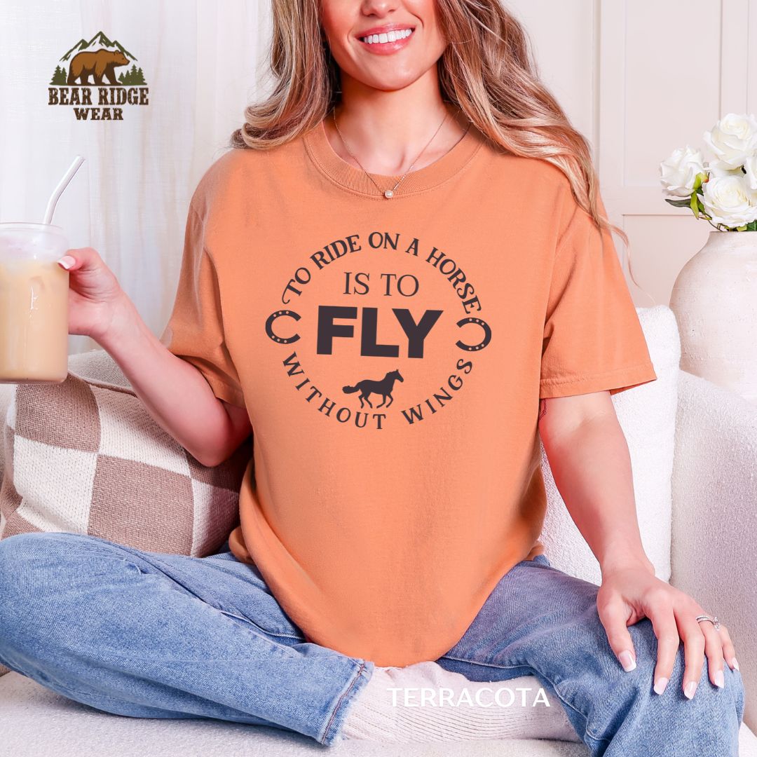 To Ride On A Horse-Fly' Western T-shirt, Color: Terracotta, Size: M