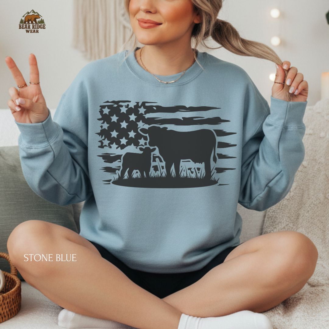 US Farm Cow' Western Crewneck Sweatshirt