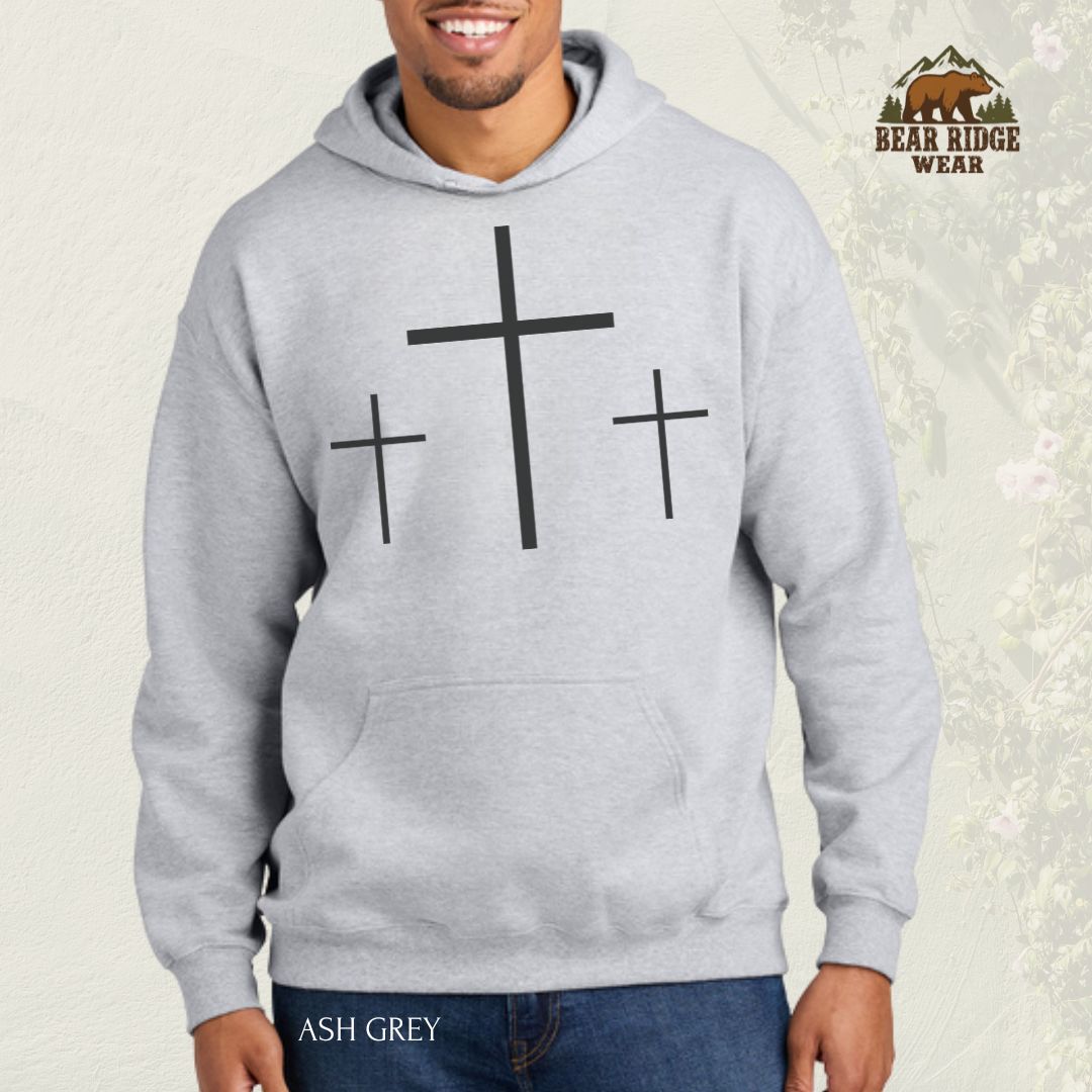 Crosses-3-Black' Faith Hoodies, Color: Ash Grey, Size: 2XL