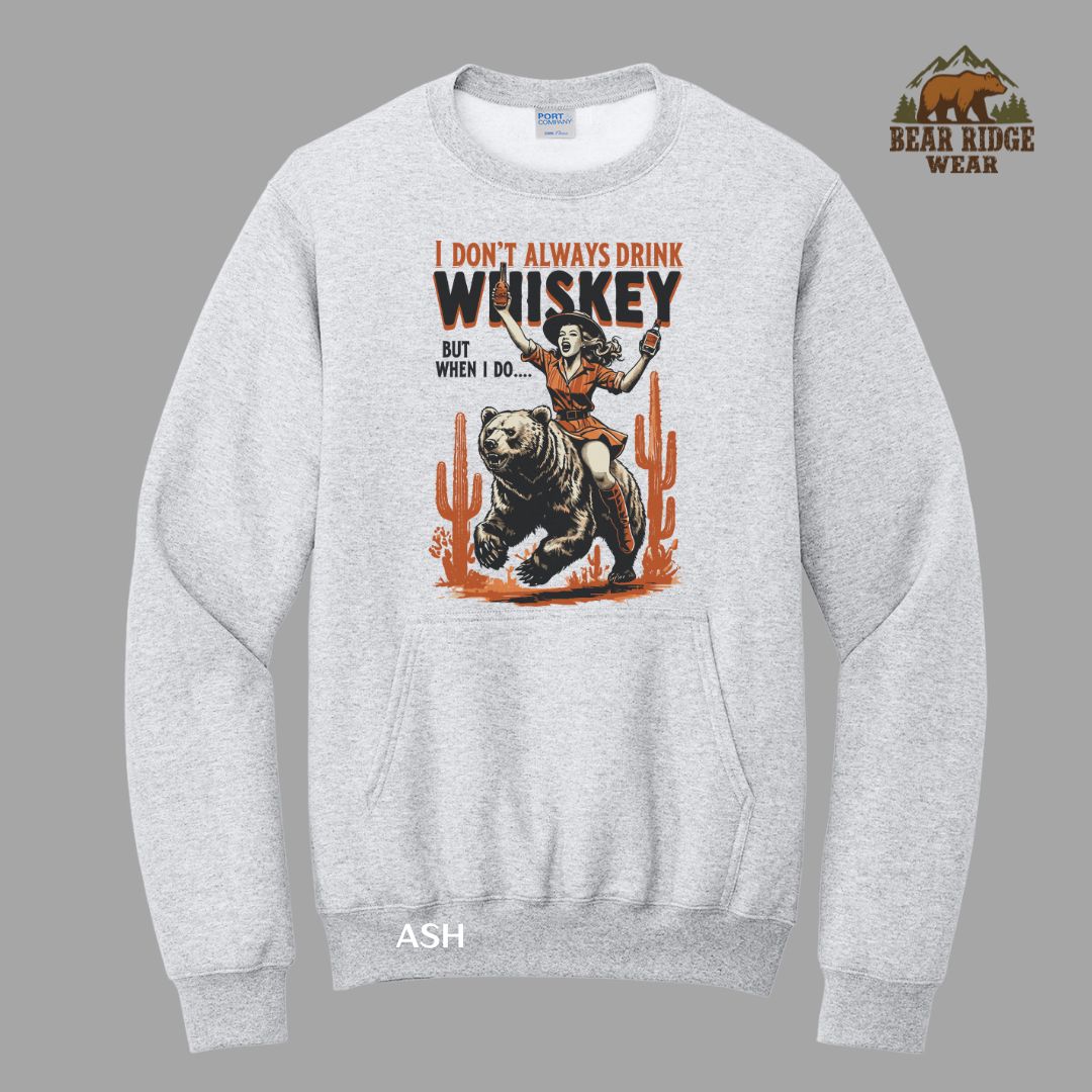I Don't Alway Drink Whiskey-But'  Western Kangaroo Crew, Color: Ash, Size: S