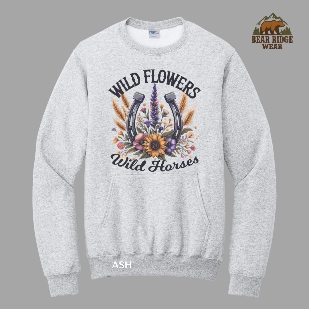 Wild Flowers-Wild Horses'  Western Kangaroo Crew, Color: Ash, Size: S