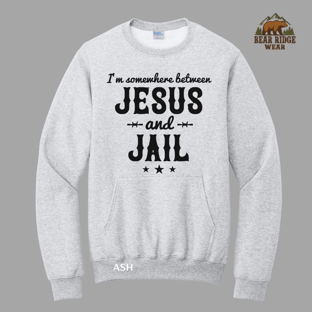 Somewhere Between Jesus and Jail'  Western Kangaroo Crew, Color: Ash, Size: S
