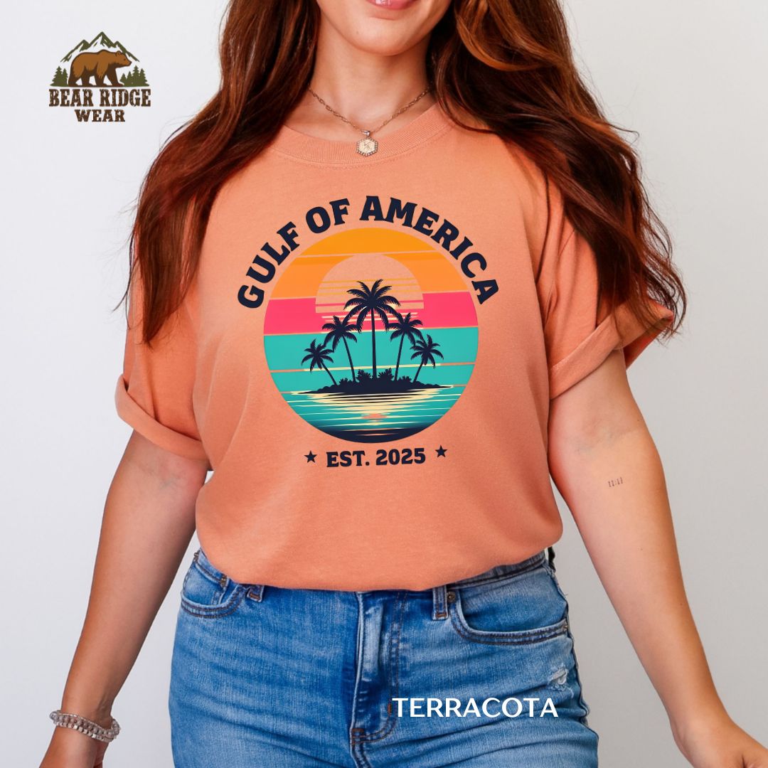 Vintage Gulf of America Island Summer T-shirt, Color: Terracotta, Size: M