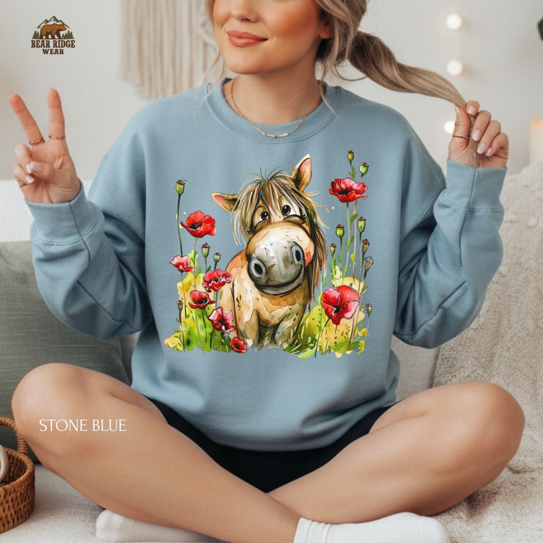 Horse-Funny-Poppies Western Crewneck Sweatshirt