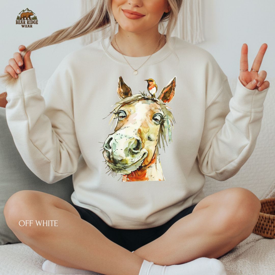 Horse-Funny-Bird Western Crewneck Sweatshirt