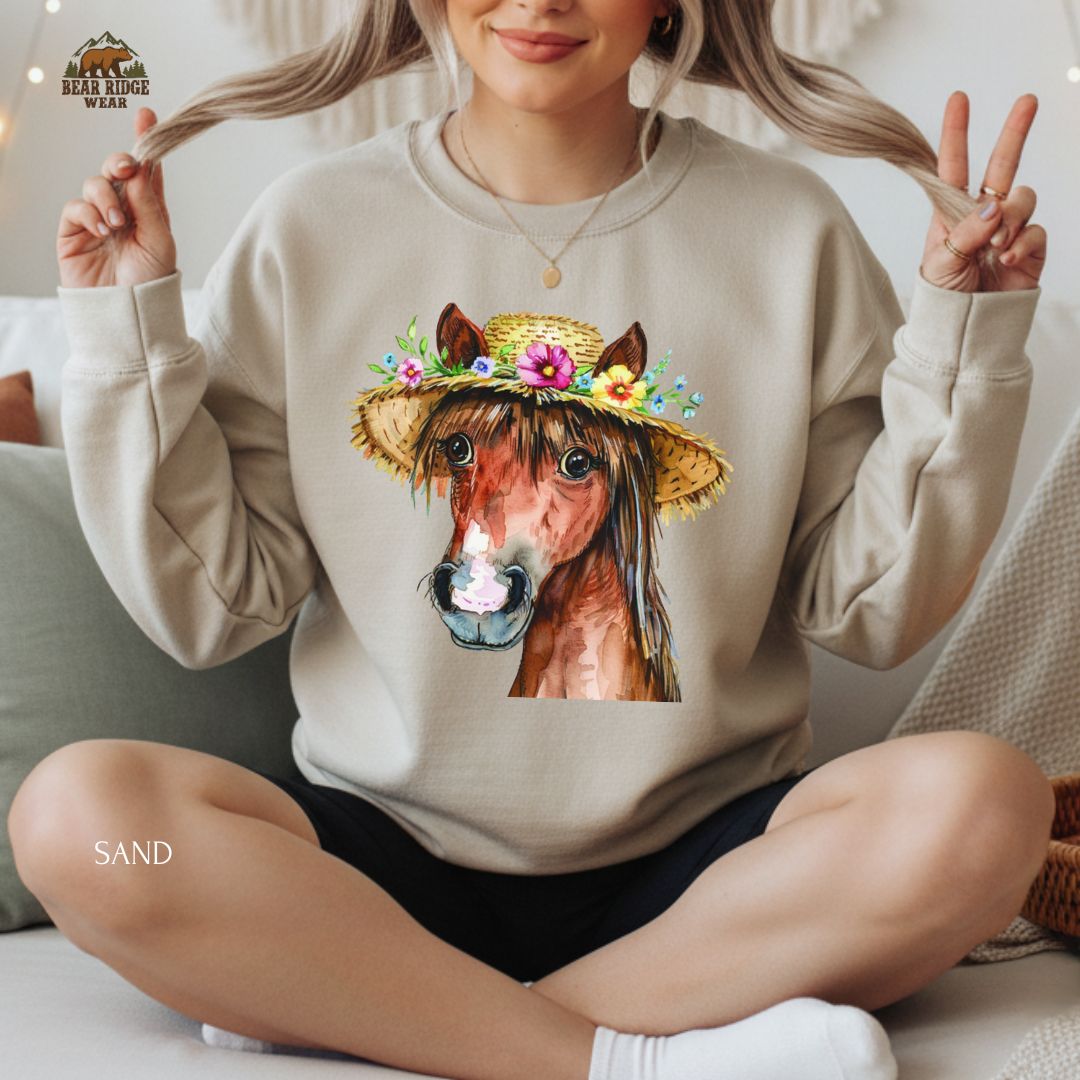 Horse-Funny-Hat Western Crewneck Sweatshirt