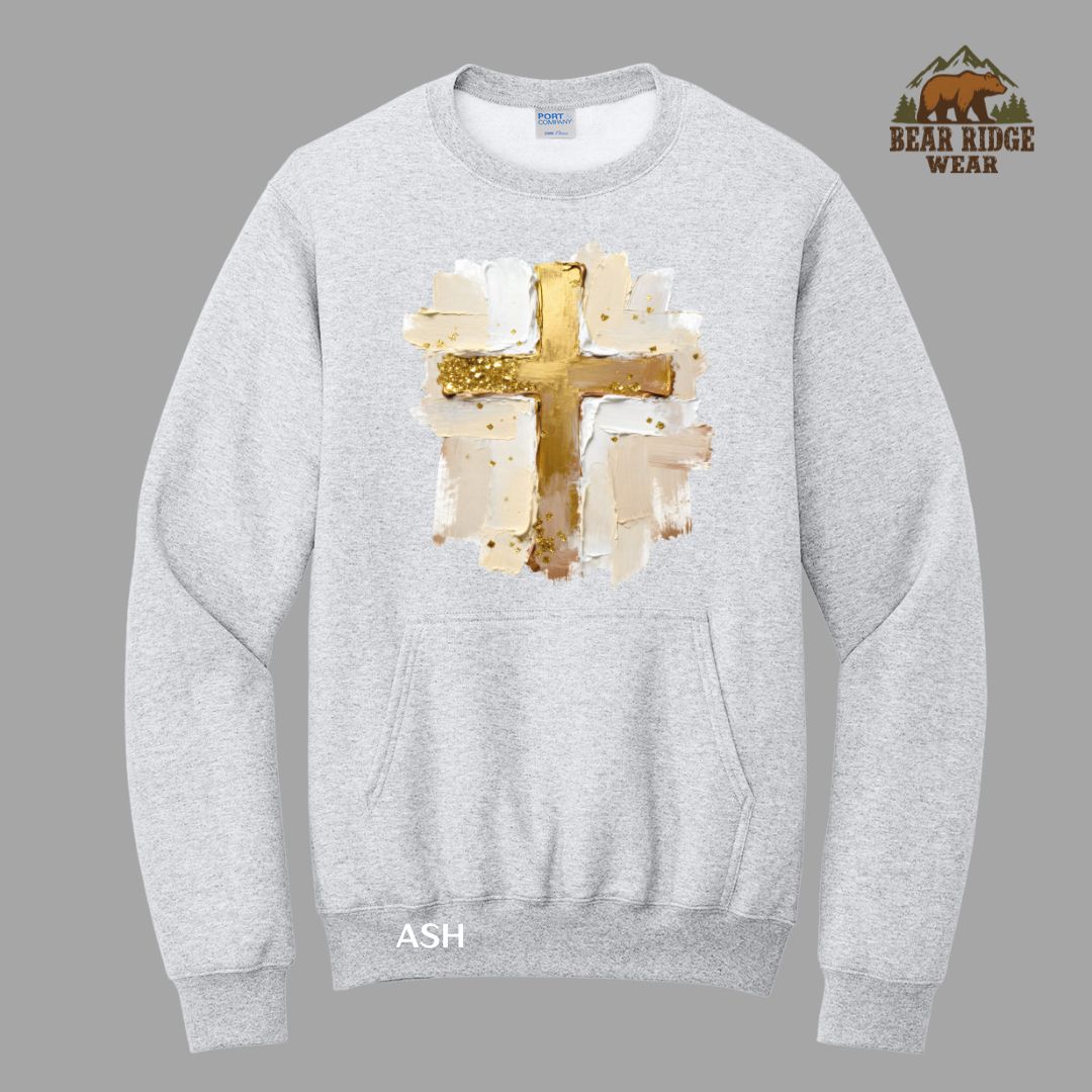 Cross-gold-Paint Faith Kangaroo Crew, Color: Ash, Size: S