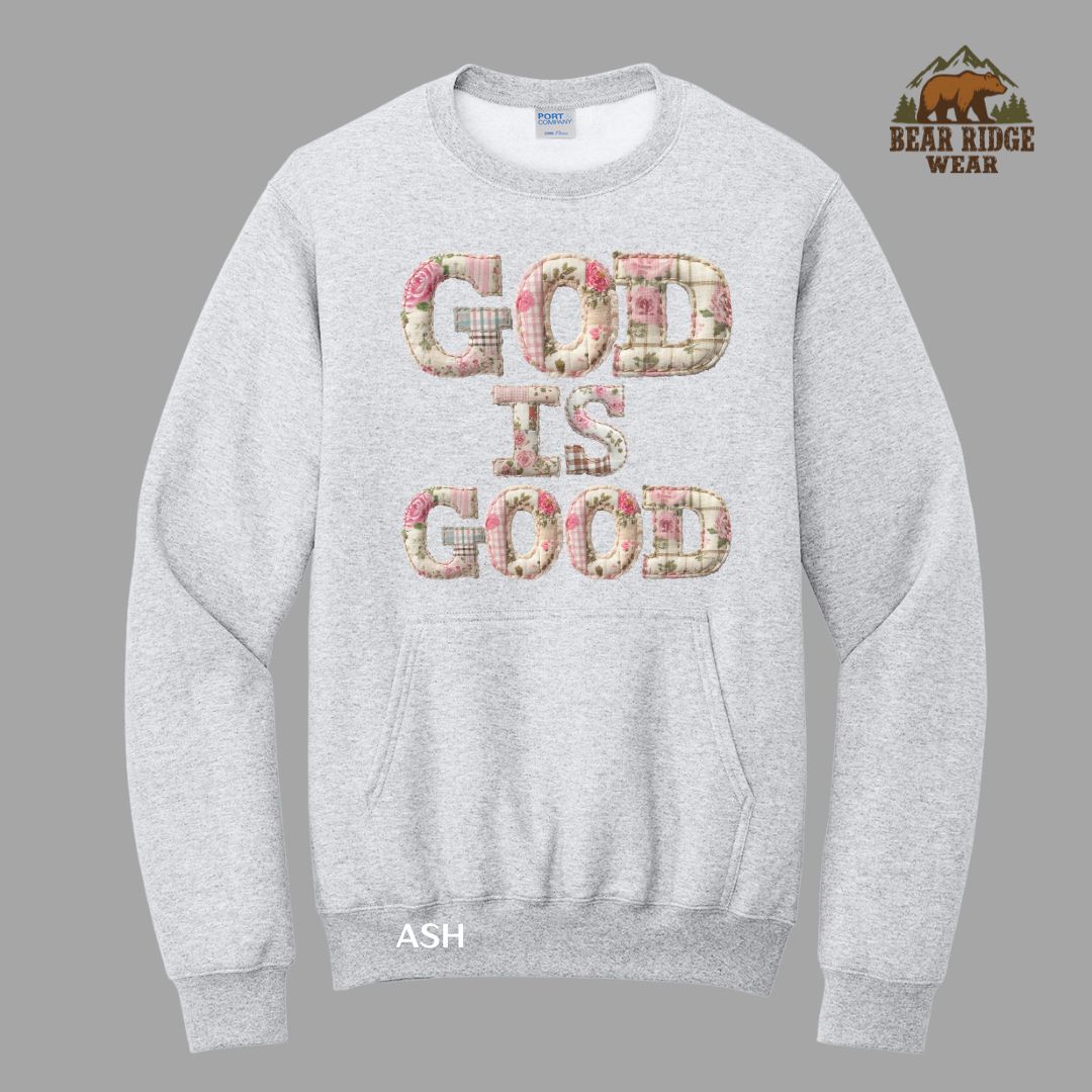 God Is Good - Quilt Faith Kangaroo Crew, Color: Ash, Size: S