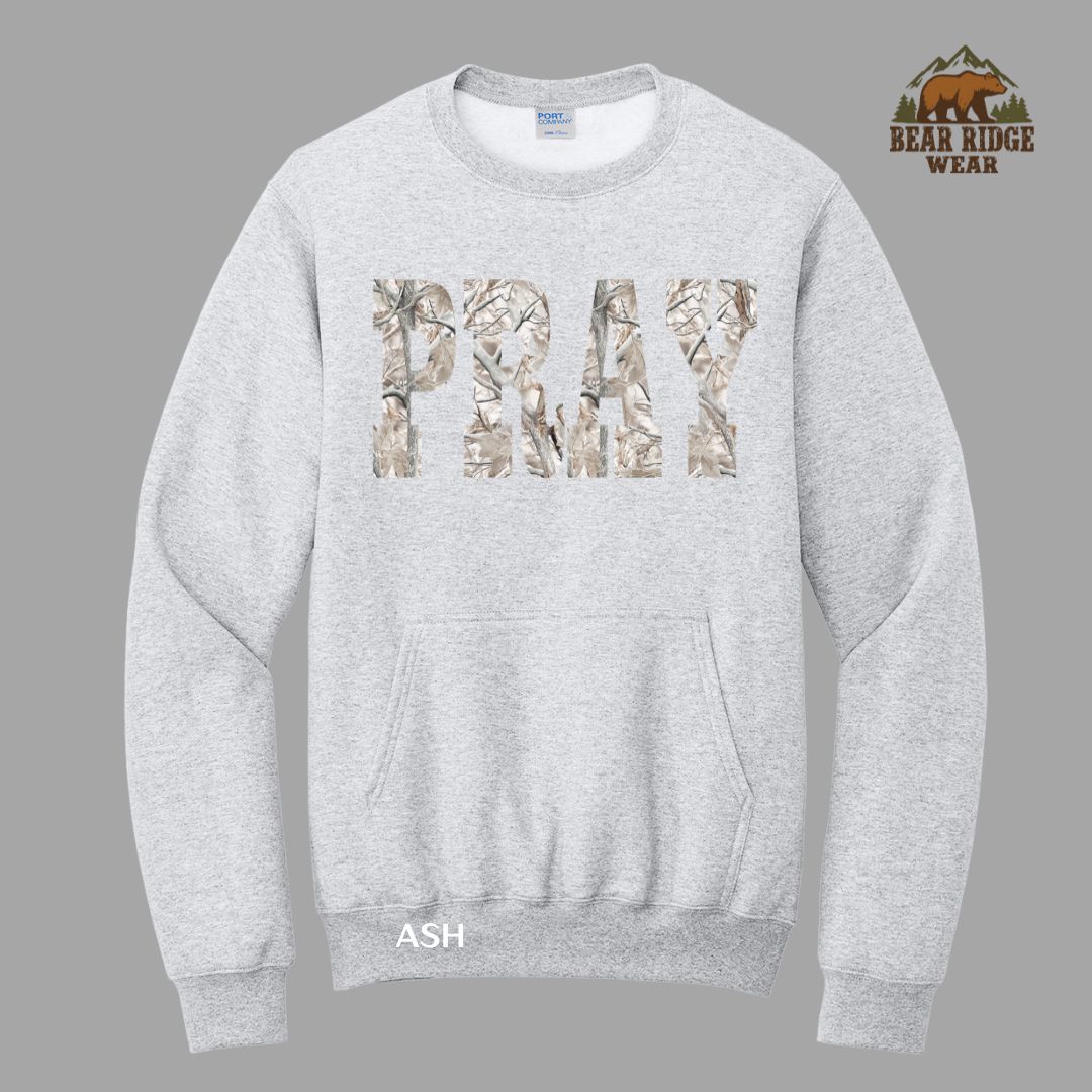 Pray-Camo Faith Kangaroo Crew, Color: Ash, Size: S