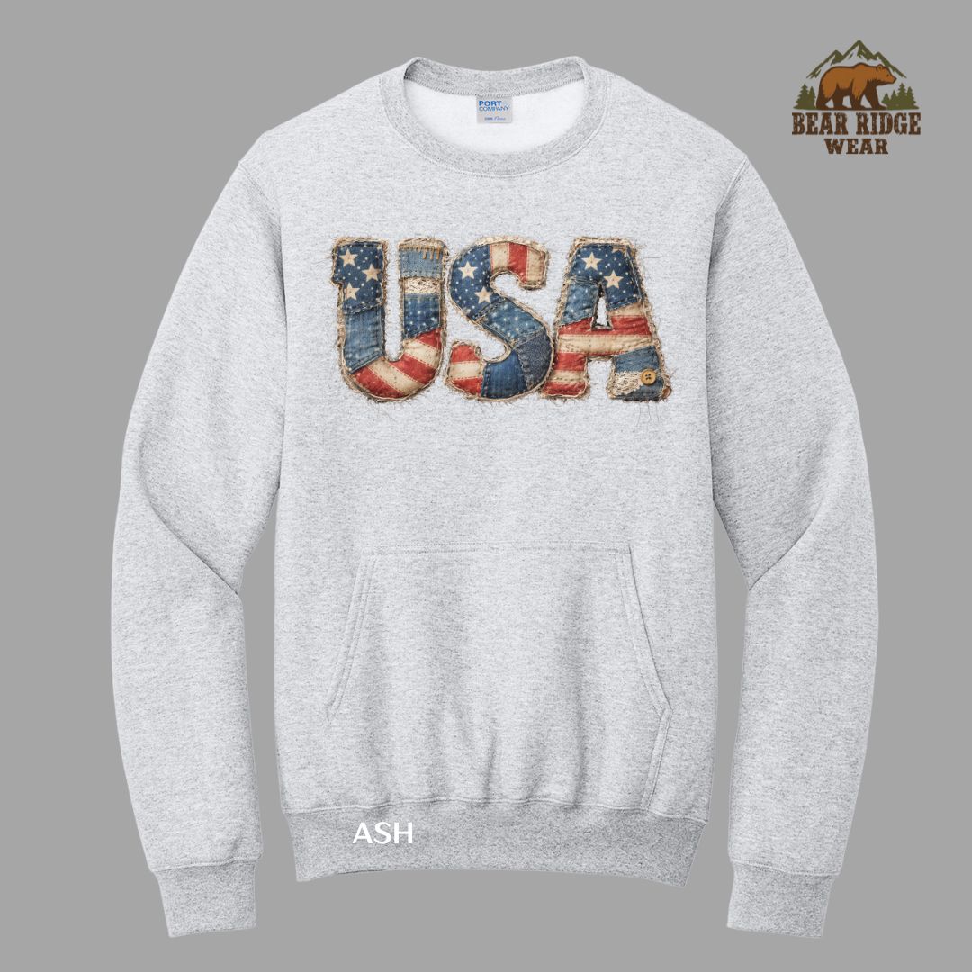 Patchwork-USA Patriotic Kangaroo Crew, Color: Ash, Size: S