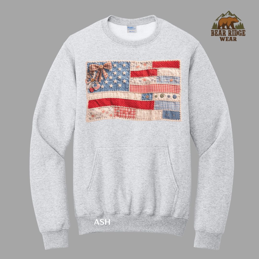 Patchwork Flag Patriotic Kangaroo Crew, Color: Ash, Size: S