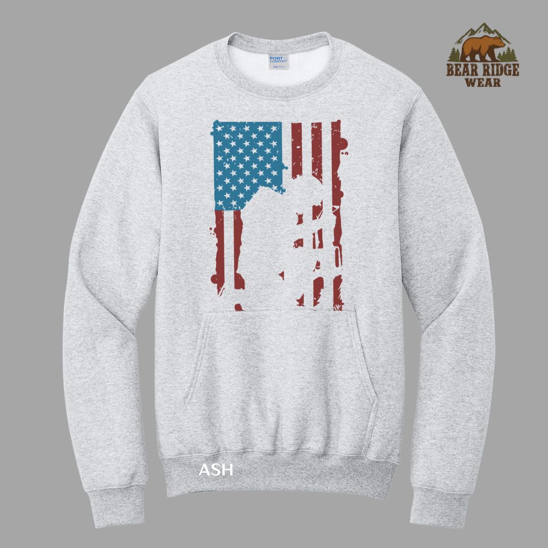 Veteran Flag Patriotic Kangaroo Crew, Color: Ash, Size: S