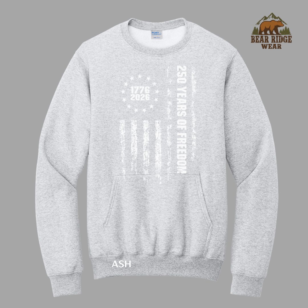 250 Years of Freedom-Grunge Patriotic Kangaroo Crew, Color: Ash, Size: S