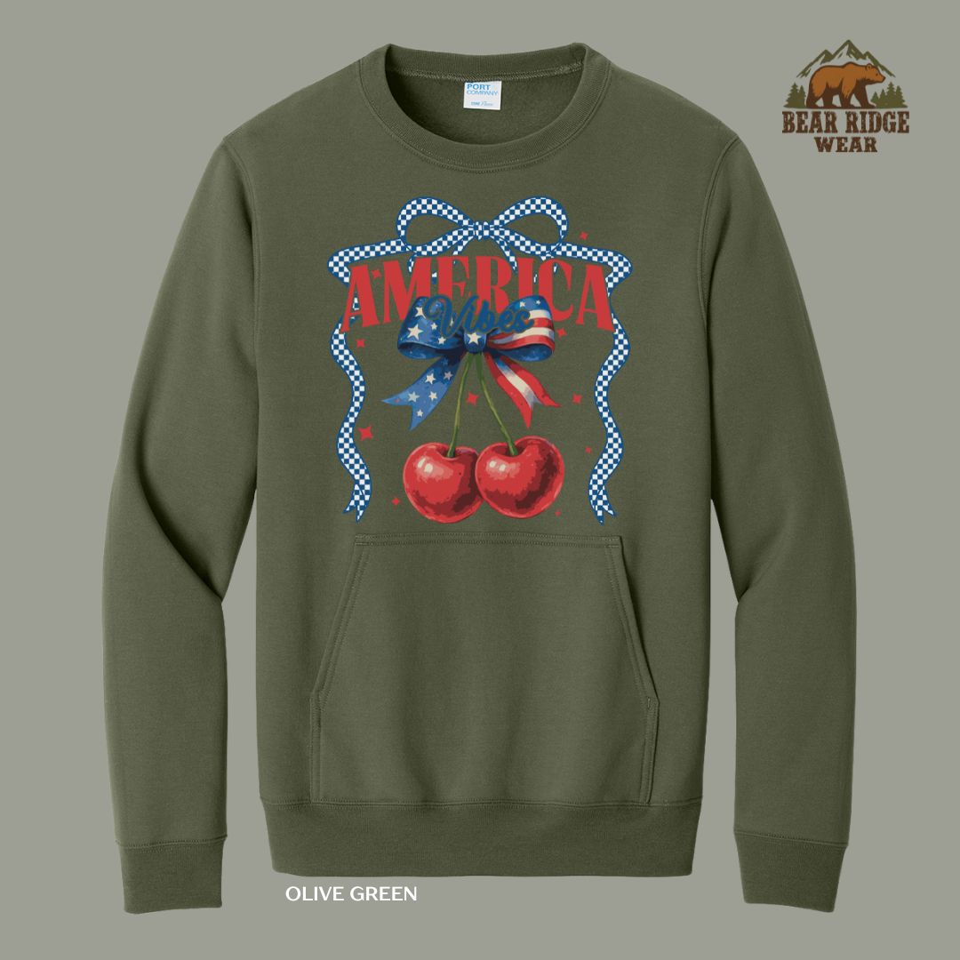 America Vibes-Cherries Patriotic Kangaroo Crew